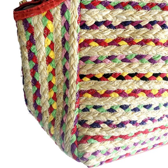 Sam Edelman Woven Gwendolyn Tote Handbag NWT Leather With Wood Handles Tassle - Picture 12 of 15